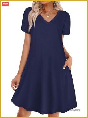 Boho Casual Loose T-Shirt Dress with Pockets Beach Vacation Outfit S-4XL